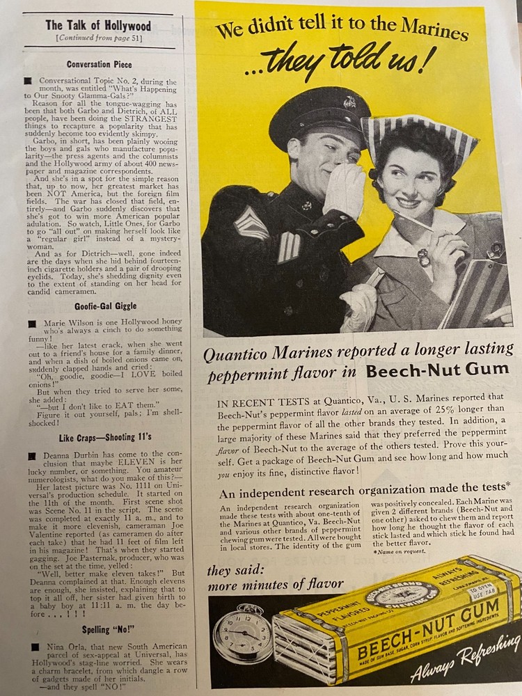 Beech-Nut Gum, Beech Nut, Marines, Vintage Print Ad