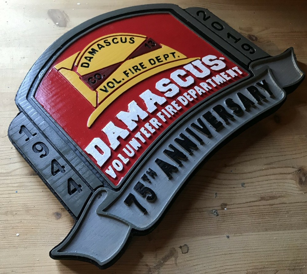 Fire Department Damascus 3D routed custom patch sign Custom