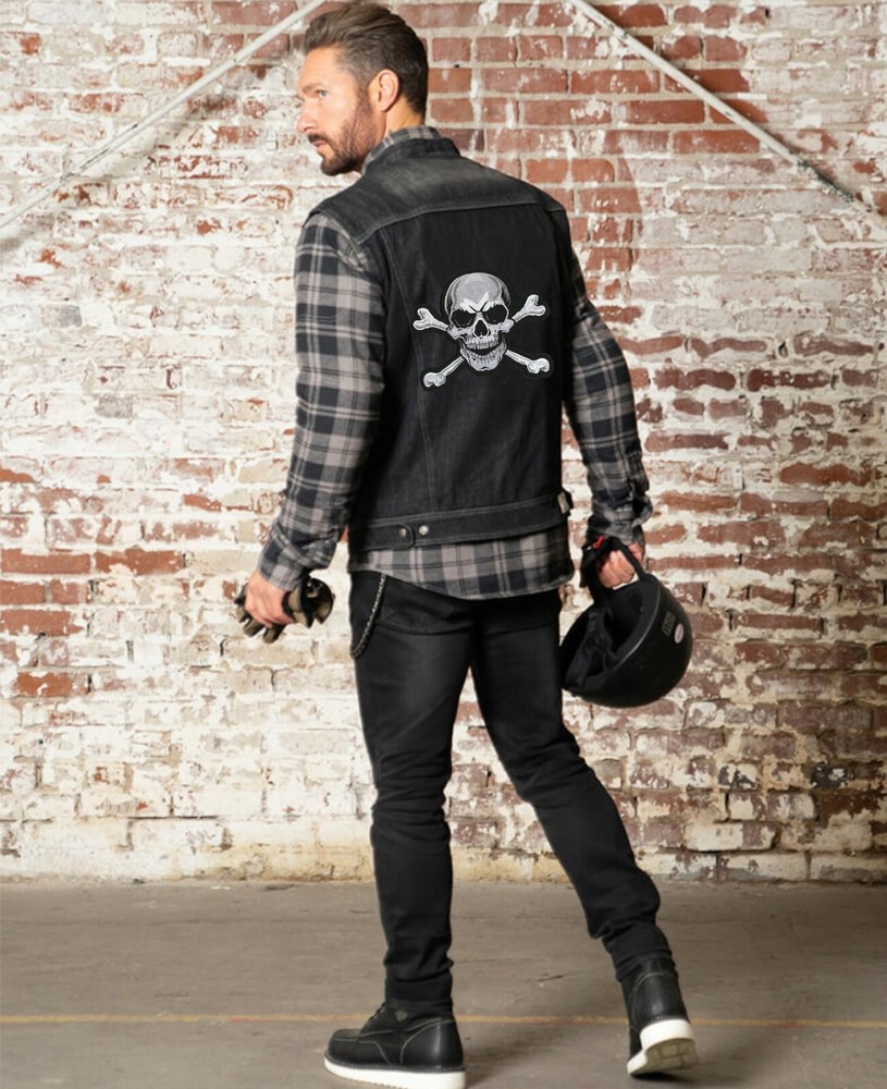 SKULL & CROSSBONES Patch 10" | Skeleton Half Skull | Embroidered Iron On Large