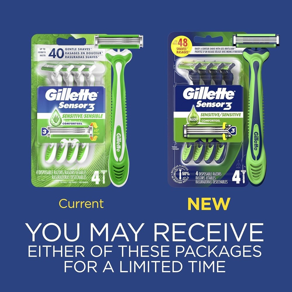 Sensor3 Sensitive Men'S Disposable Razor, 4 Razors