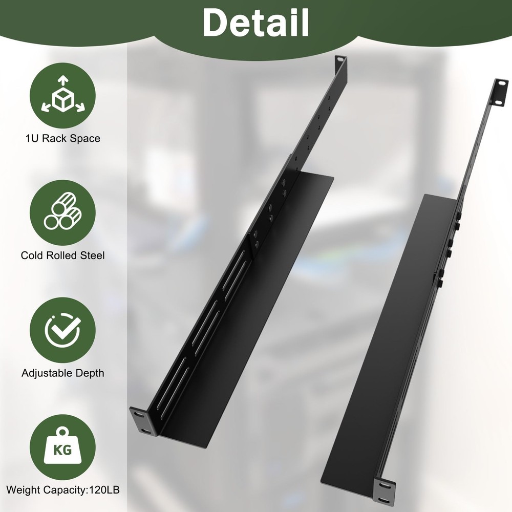 1U Universal Rack Mount Rails 4-Post Server Rack Shelf Rail 16"-30" Adjustabl...