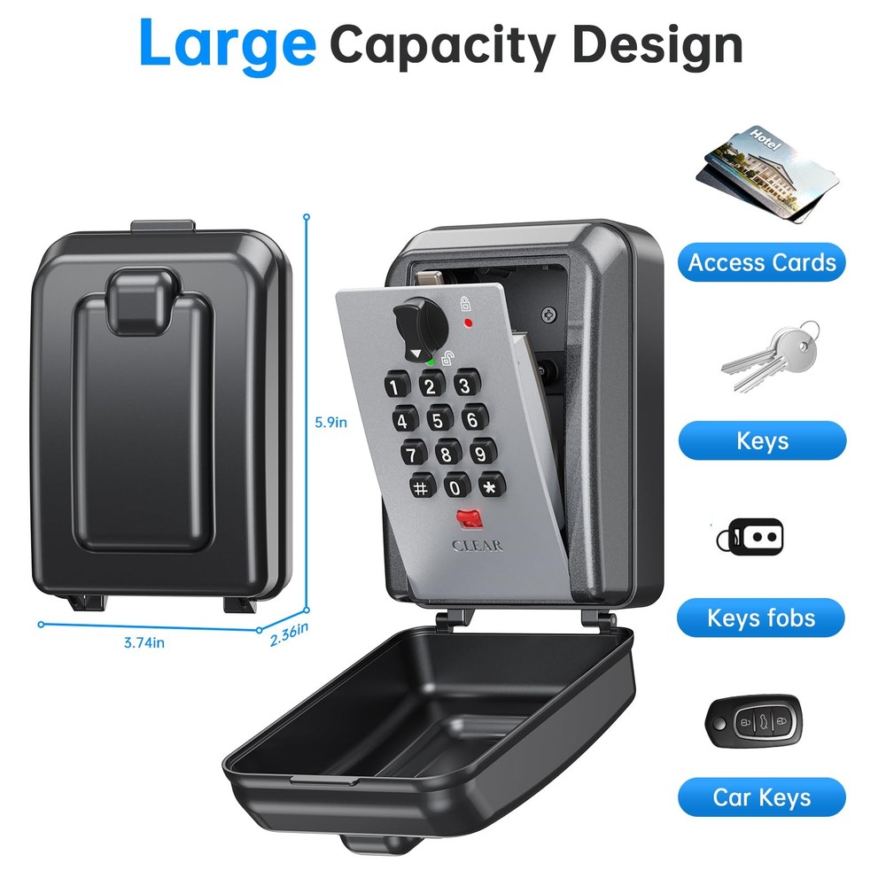 Key Lock Box,12 Digit Combination LockBox for Keys,Resttable Code,Large Capac...