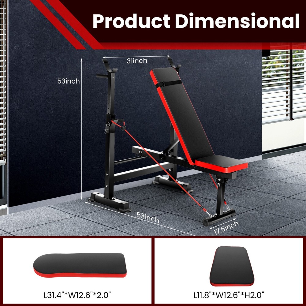 Adjustable Weight Bench 600lbs Foldable Workout Bench Strength with Barbell Rack