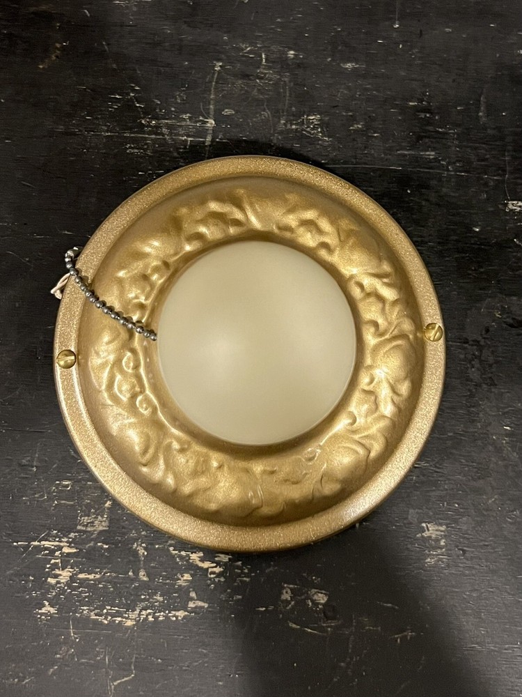 Four 4 Flush Mount Fixtures Pull Chains Polychrome Antique Lights Great 53B