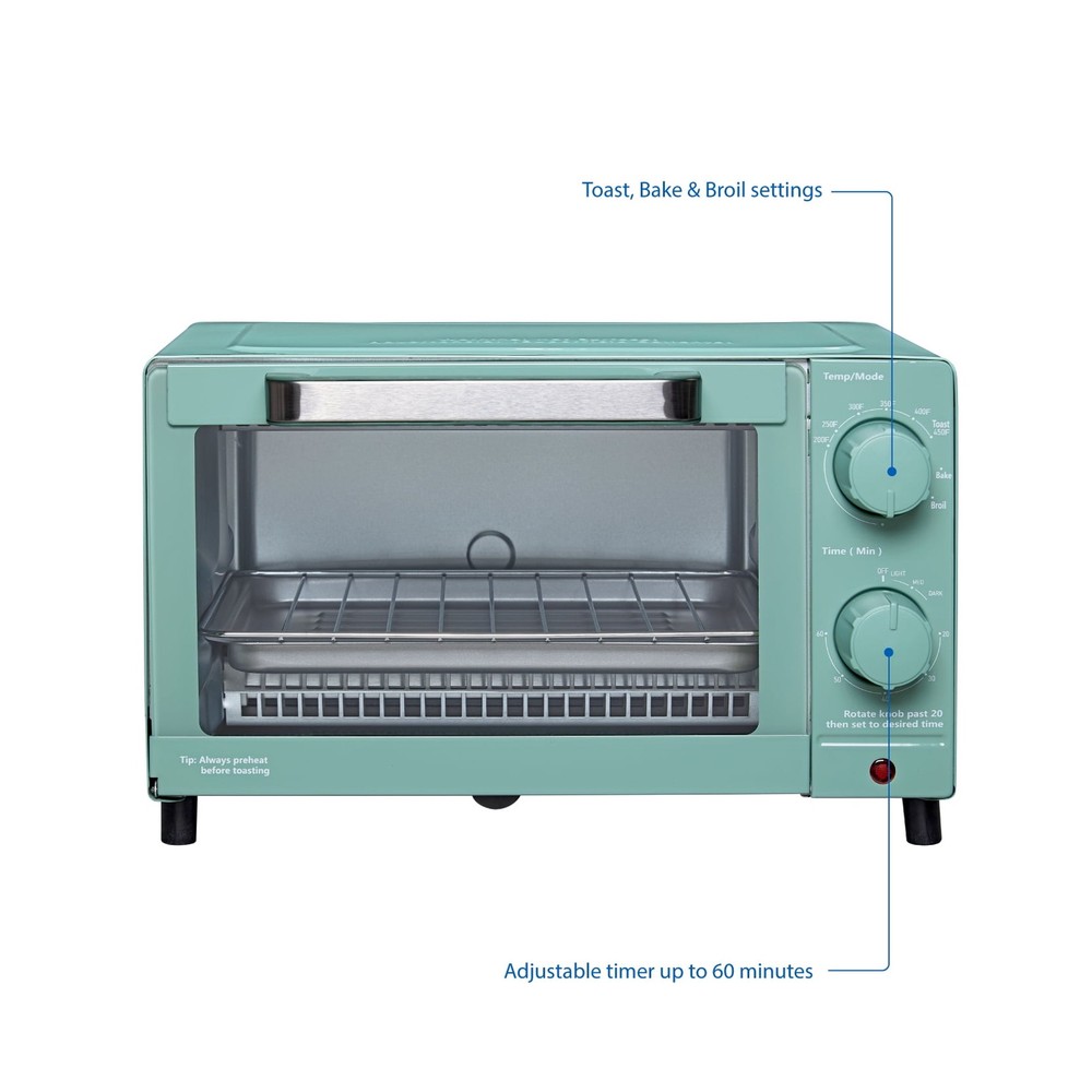 4SL Toaster Oven W/ 3 Settings includes Baking Rack & Pan Sage Green