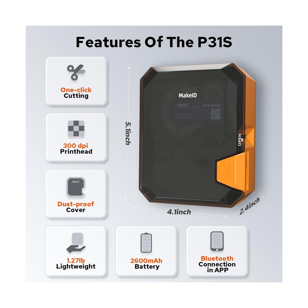 Makeid P31S Industrial Label Maker Portable Bluetooth Printer with 0.75" x 19...