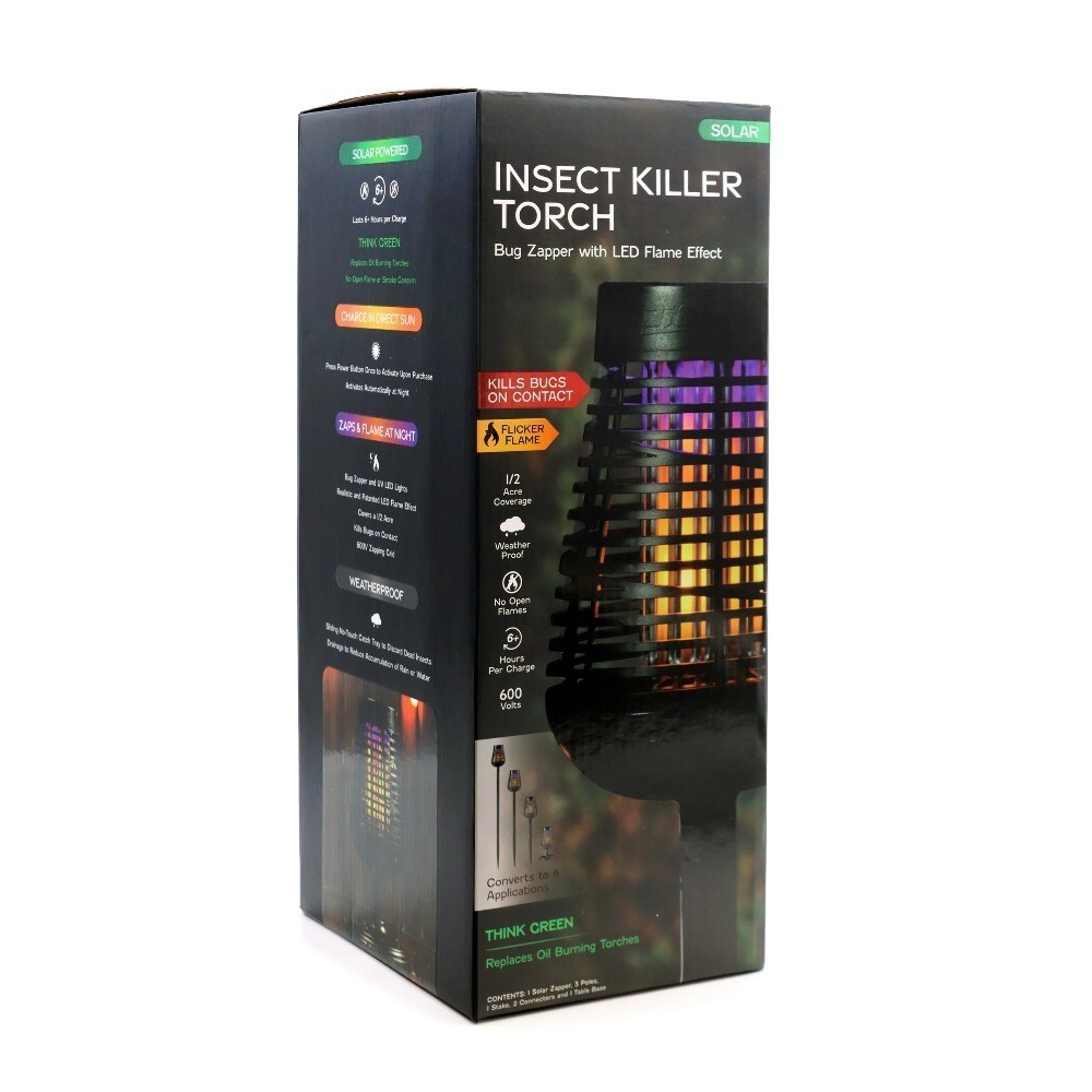 Solar Insect Killer Torch with LED Flame Effect, Black Torch