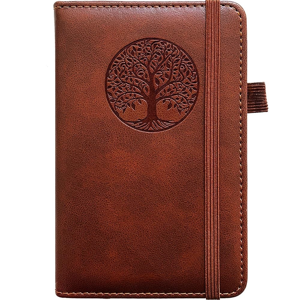 BIYUNRO Small Pocket Notebook, Leather Journal Mini (Brown) A6, Brown