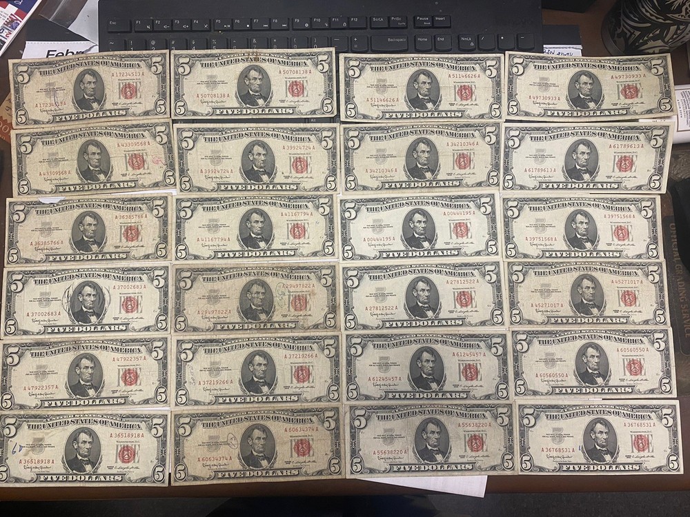100pcs 1963 Red Seal $5 Notes Pack Old U.S Currency****