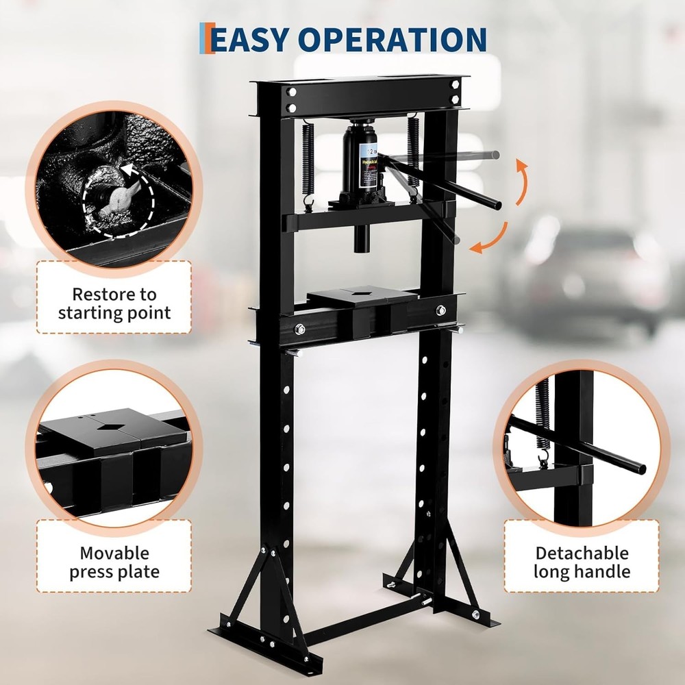 12T Hydraulic Press,H-Frame Press w Adjustable Table for u-Joints&Bending Black