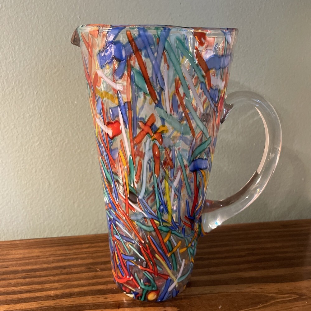 Pier 1 Confetti Multicolor Glass Pitcher with Handle