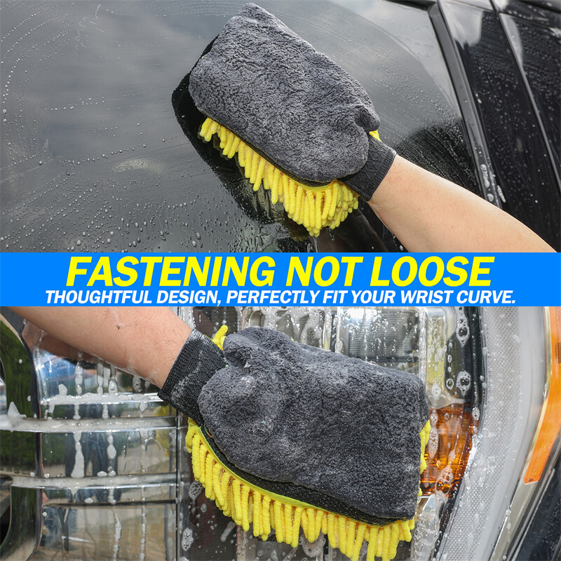 2 Pack Microfiber Car Wash Mitt Scratch Free Ultra Absorbent Car Cleaning Gloves