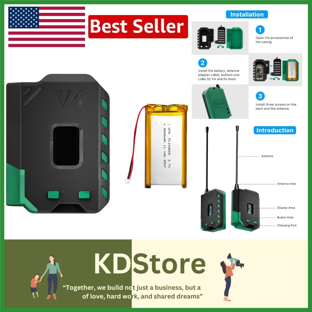 3000mAh Battery & Durable Case for Heltec V4 Development: Ideal for Prototyping