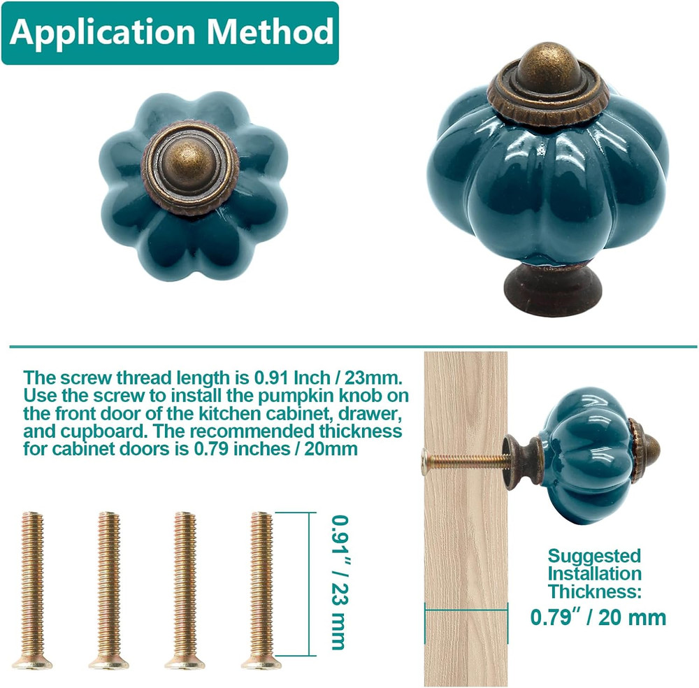 12pcs Teal Vintage Ceramic Cabinet Knobs and Drawer Pulls with Mounting Screws