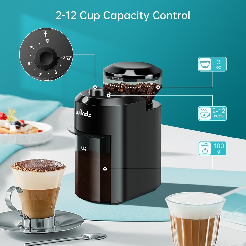 Wancle Electric Burr Coffee Grinder Adjustable with 28 Precise Grind Setting...