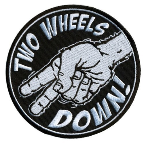 TWO WHEELS DOWN BIKER PATCH - 2PC BUNDLE - 4.0 INCH iron on Sew on