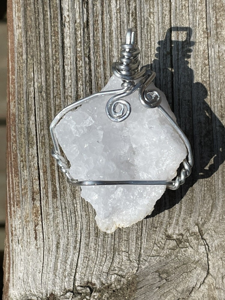 Crystal Geode silver wire wrapped Pendant Made In Michigan