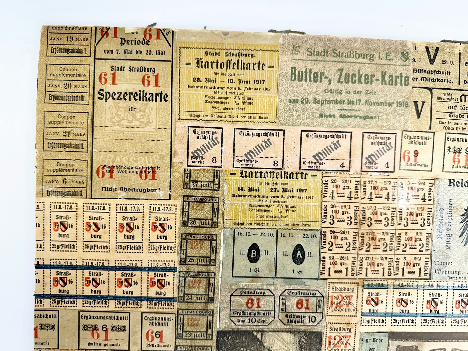 WWI Framed Ration Coupon Collage Folk Art Strasbourg Alsace Germany Trench 1917