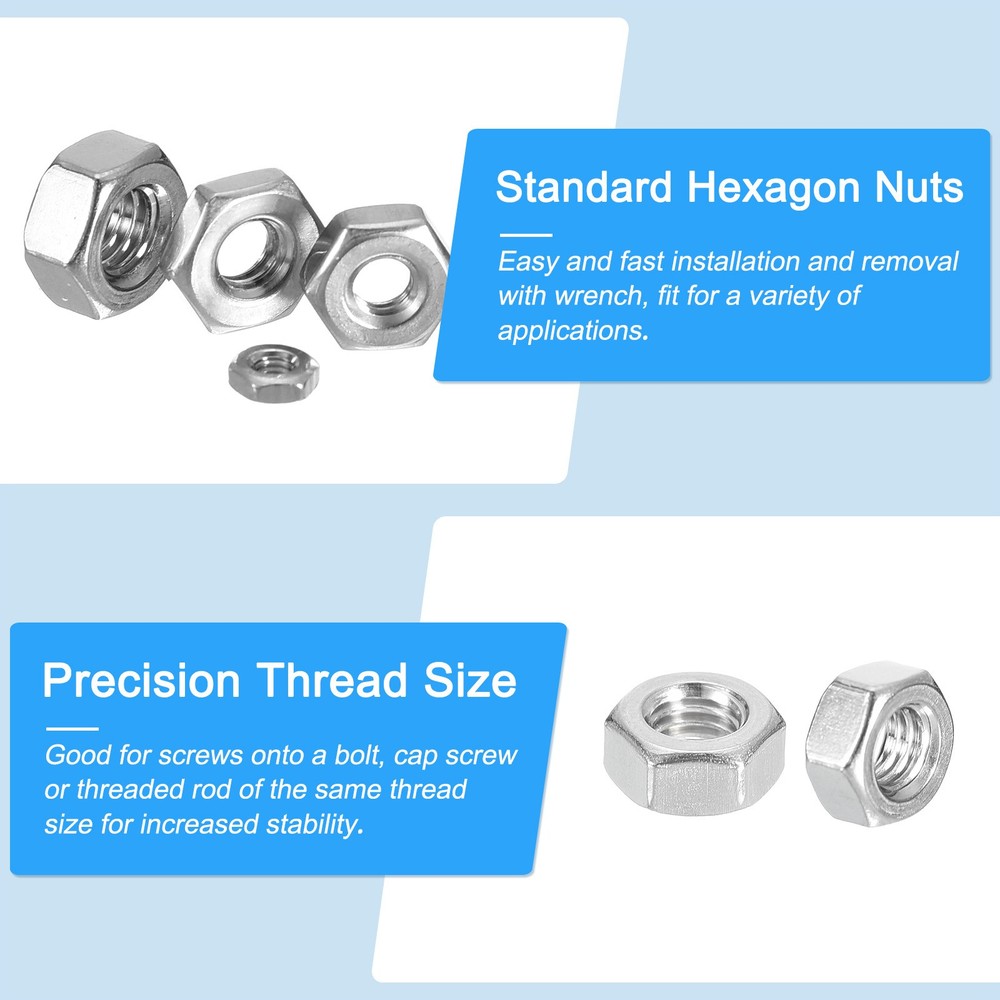 Hex Nuts (M6x1mm) 100Pcs 304 Steel Metric Coarse Thread Nut Silver