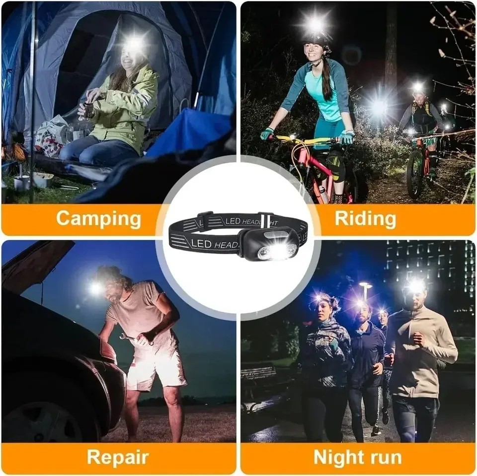 LED Headlamp USB Rechargeable Headlight Flashlight for Camping Running