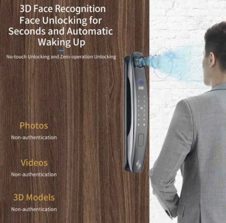 3D Face Smart Door Lock Security Camera with Fingerprint Password Keypad New
