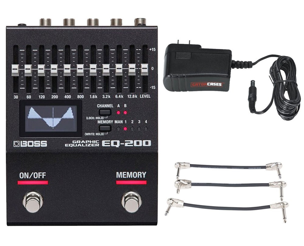 Boss EQ-200 Graphic Equalizer + Gator 9V Power Combo & 3 Patch Cables
