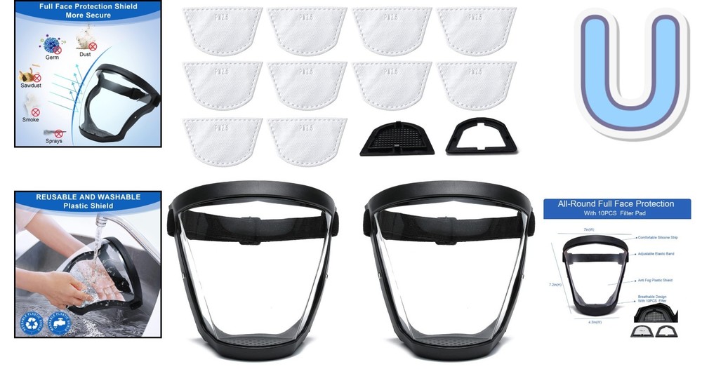 Durable 2 Pack Transparent Face Shield with Ergonomic Design - For Everyday Use