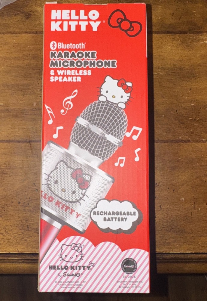 Hello Kitty Bluetooth Karaoke Microphone & Wireless Speaker USB Charging Red NIB