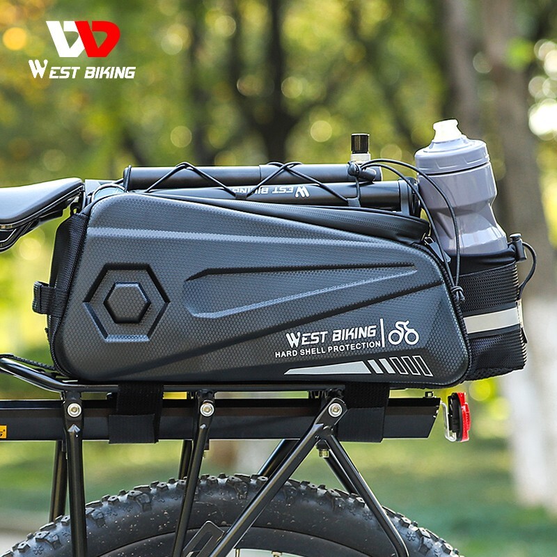 WEST BIKING Waterproof Bike Hard Shell Trunk Bag Bicycle Rear Rack Pack Bag 8.6L