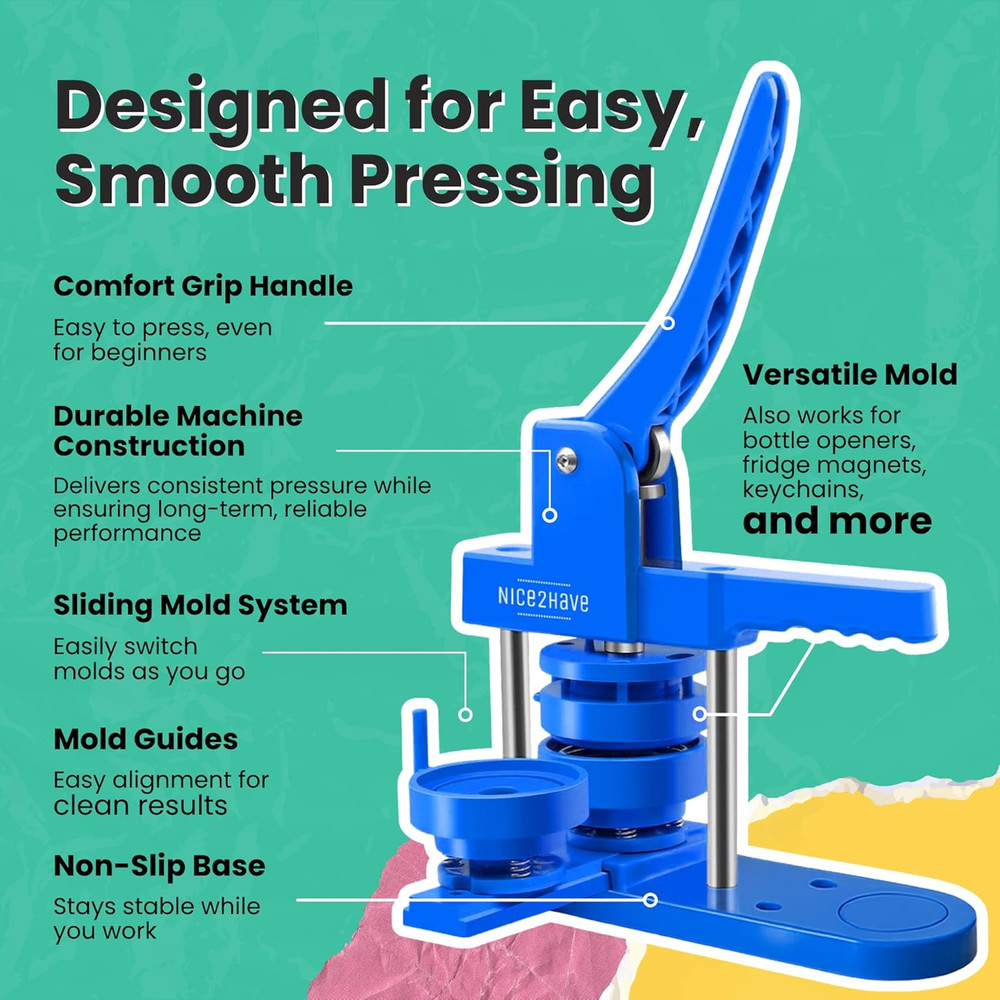 Button Maker Machine 3 Inch Pin Maker Kit - Single Mold, 100 Buttons, 5 Fridge M