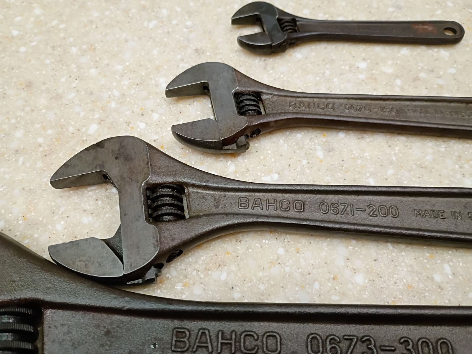 Vintage set of 4 Bahco Sweden Adjustable Wrenches spanner monkey 12" 8" 6" 4"