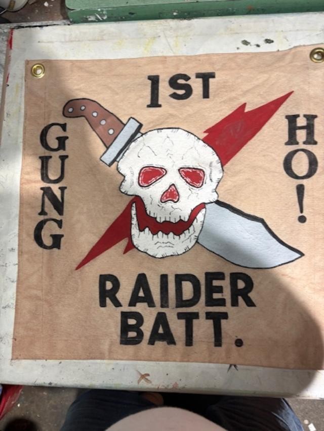 WWII USMC  1ST MARINE RAIDER BATTALION GUNG HO! SKULL RAIDER   FLAG