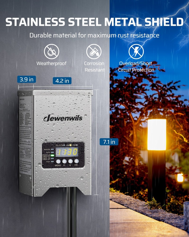 Low Voltage Transformer 200W Outdoor with Photocell Sensor Timer Waterproof