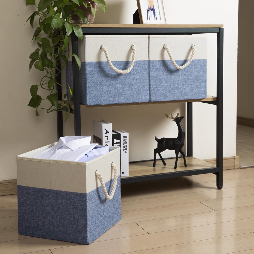 Large Foldable Cube Storage Bins 13x13 inch [4-Pack] Fabric Linen Storage Bas...