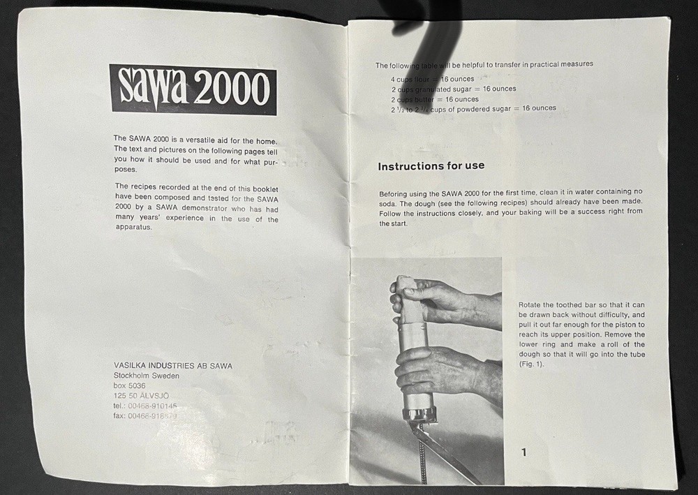 Sawa 2000 Deluxe Cookie Press Replacement Instructions Booklet Part Only