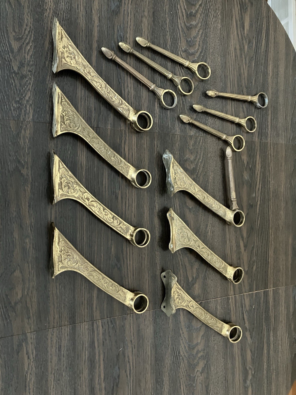 Antique Victorian Style Aged Brass Bar Footrest Brackets Set of 7