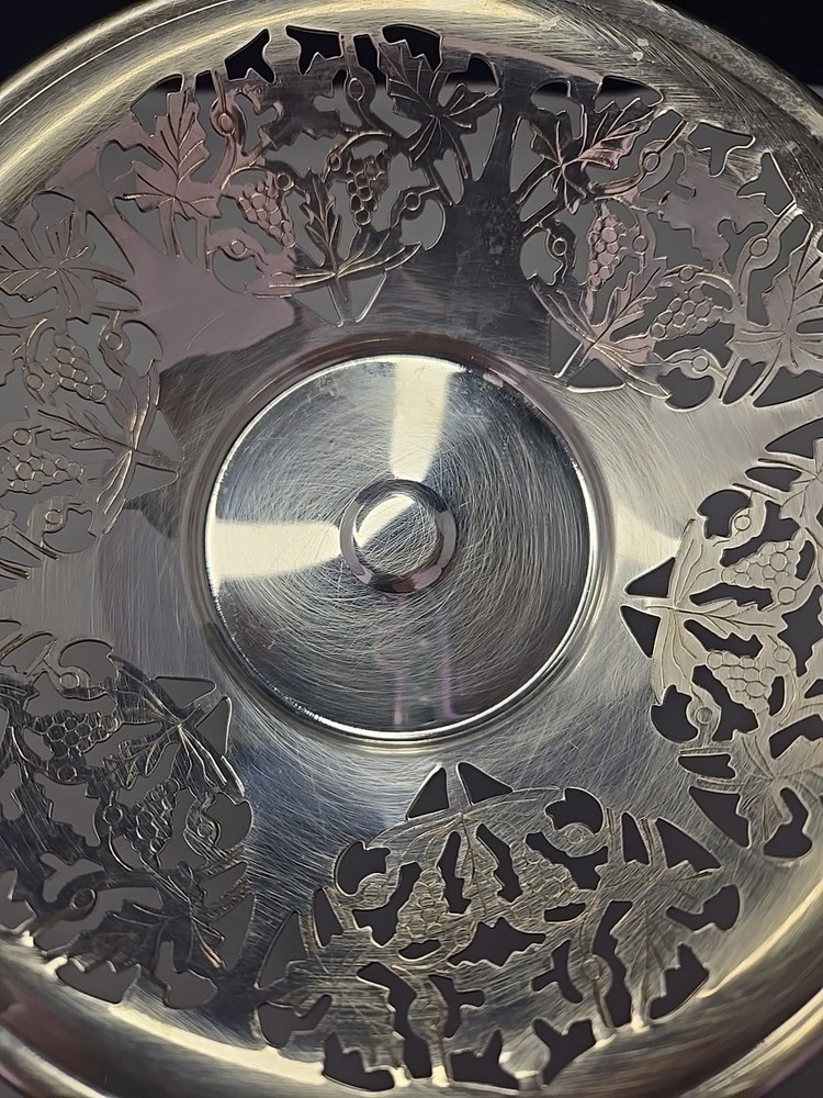 Silver Plated Compote Pedestal Dish Riser Grape Openwork Sheffield Co