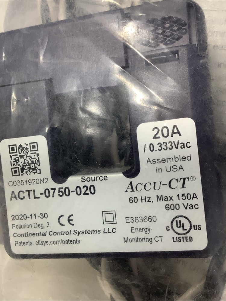 ACTL-0750-020 20 Amp Accu-CT Split-Core Current Transformer 333mV Sensor