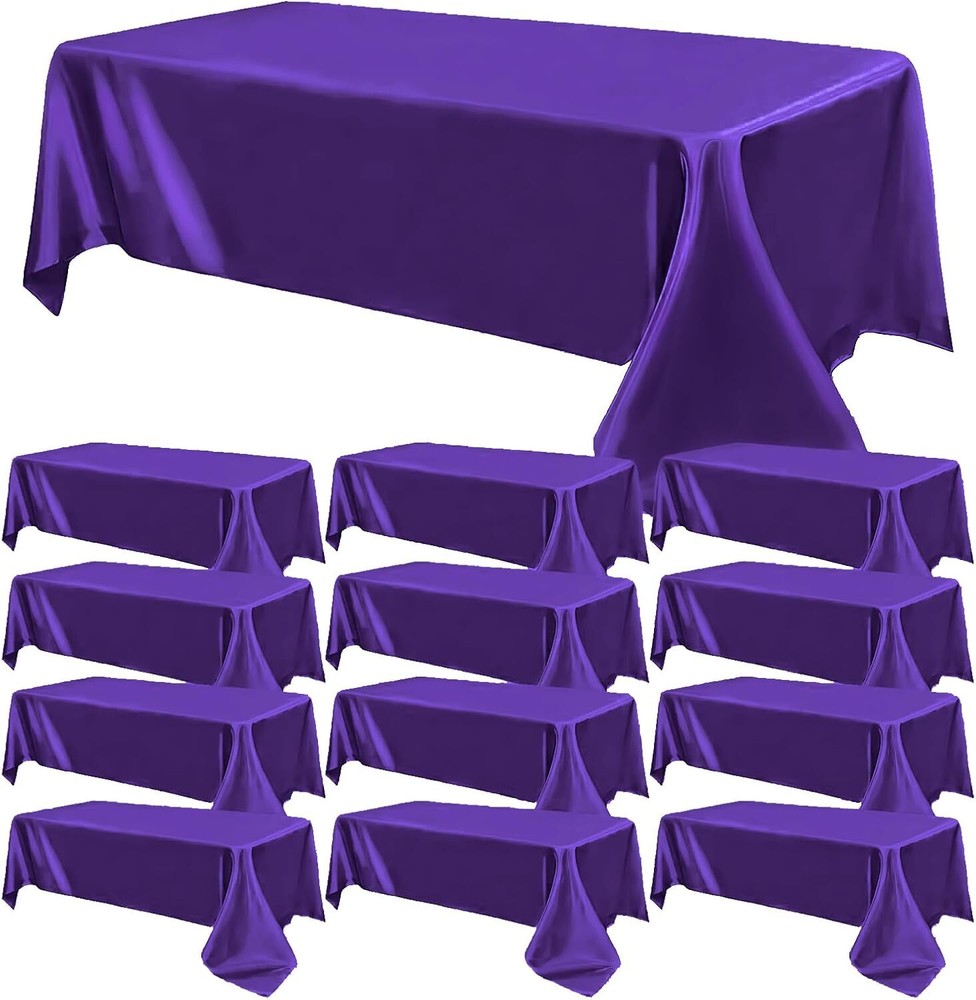 12 Pack Satin Tablecloth Wedding Rectangle Bright 57"x108", Purple