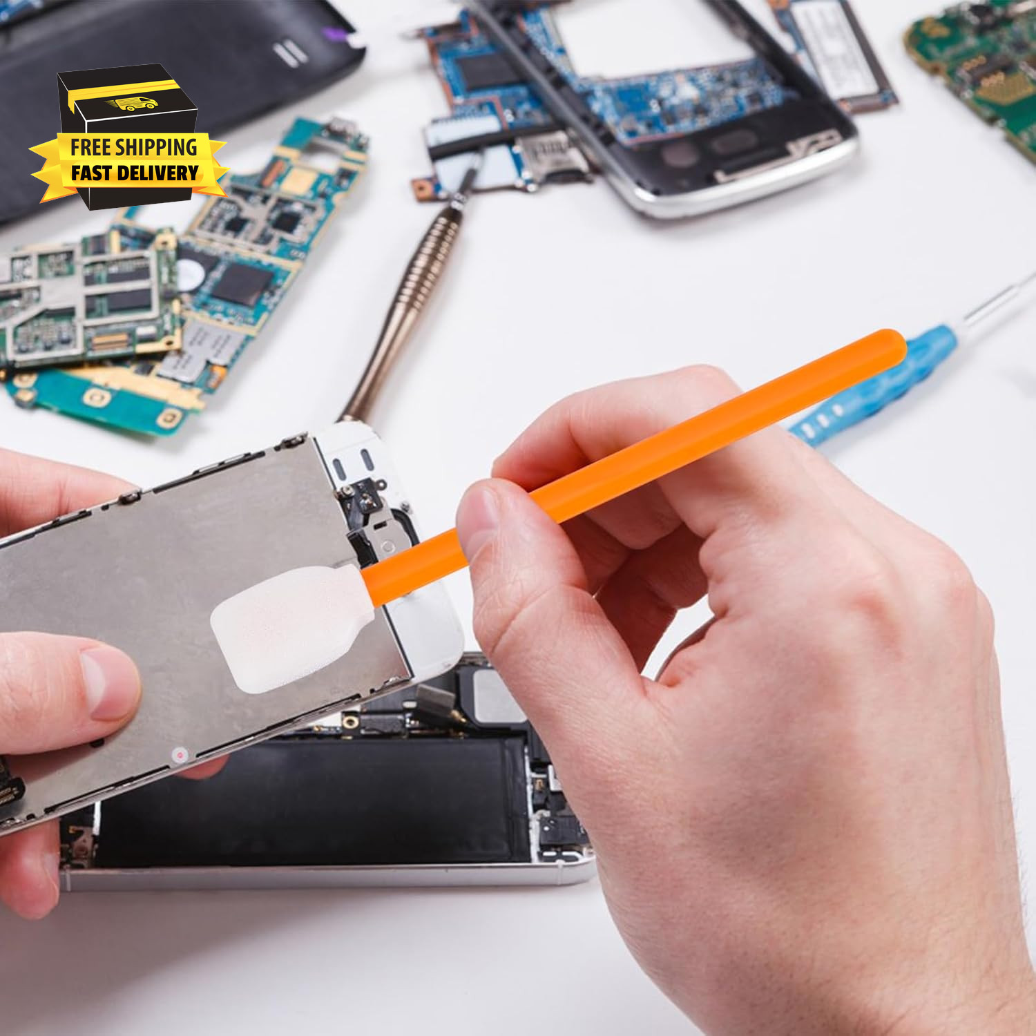 Foam Cleaning Swabs, 5.11" Square Rectangle Cleaning Swab Foam Tips Sponge Stick