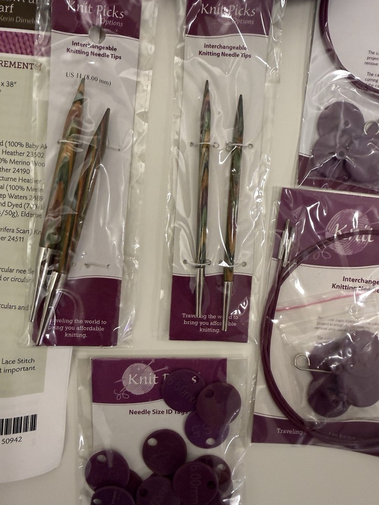 Knit Picks Yarn Lot + Interchangeable Needles US 8 Tips Cables Shawl Kit Bundle