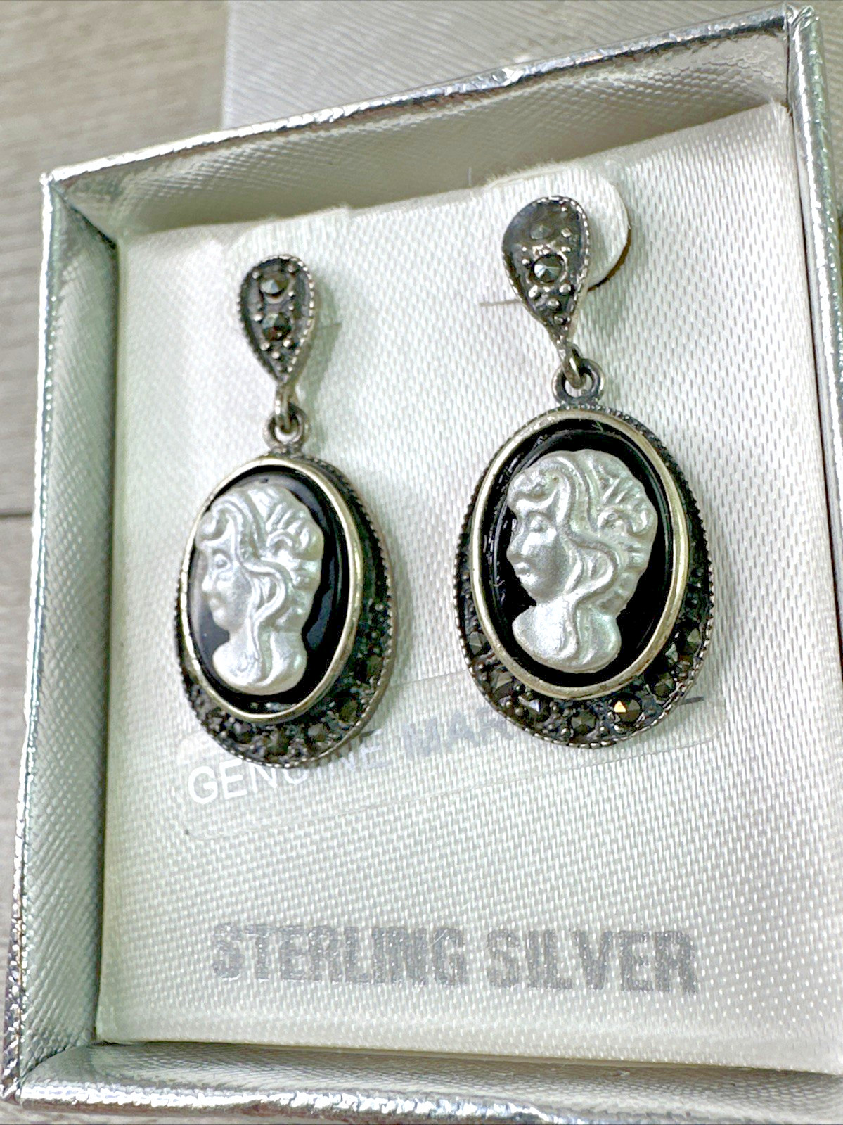 Genuine Maracasite & Sterling Silver Stud Earrings NEW in box