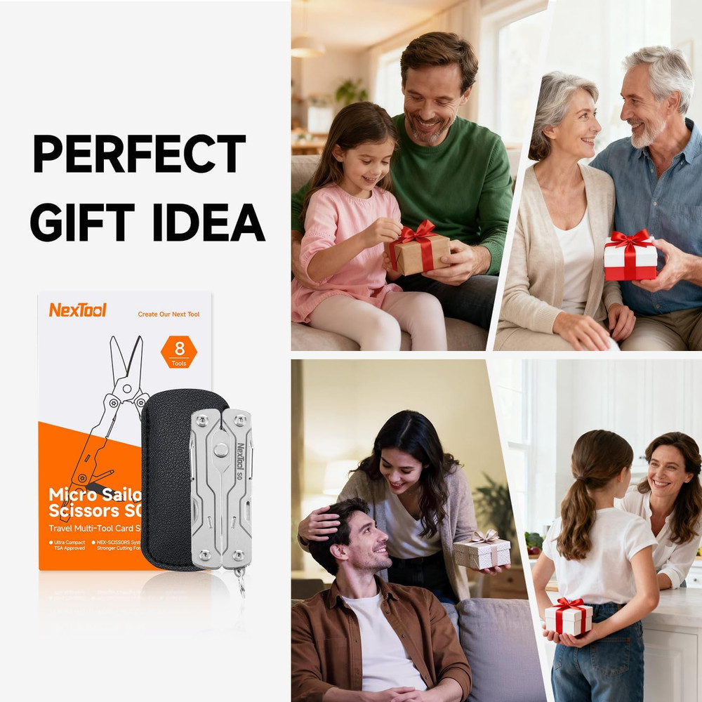 Micro Sailor Scissors S0, Mini Keychain Multitool with Serrated Scissors, 8-In-1