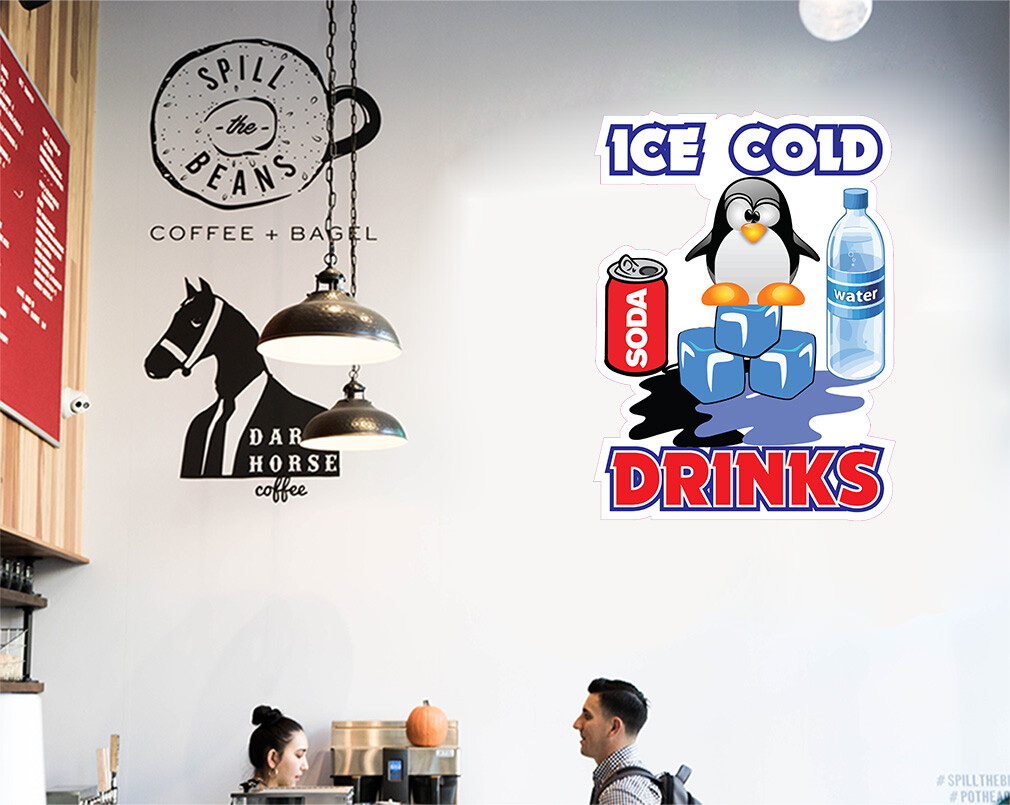 Food Truck Decals Ice Cold Drinks Style D Restaurant & Food Concession Sign Red