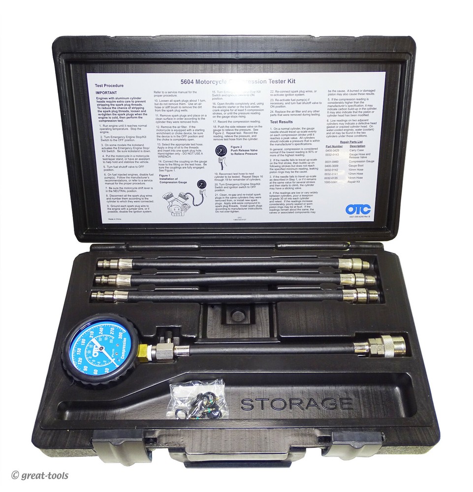 MOTORCYCLE COMPRESSION TESTER SET – small engine diagnostic tool – OTC Tools