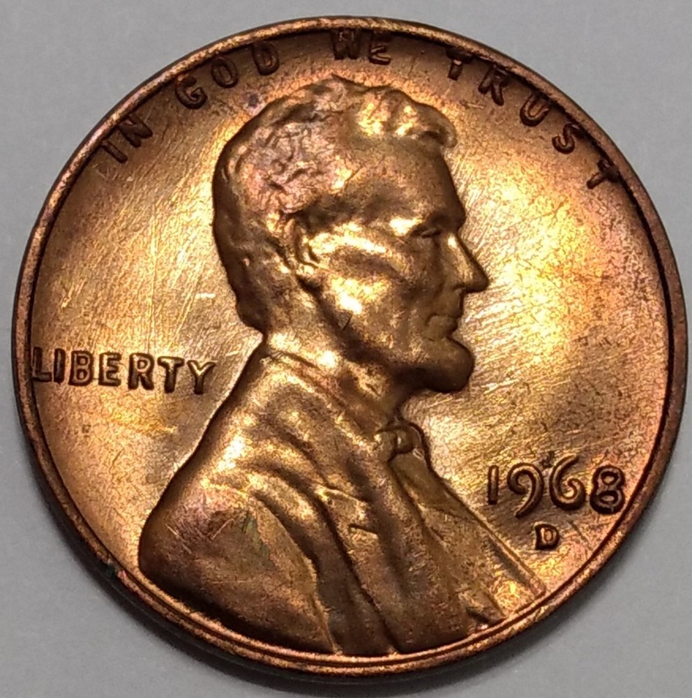 1968-D Mint State Lincoln Cent ~ RB ` Toned