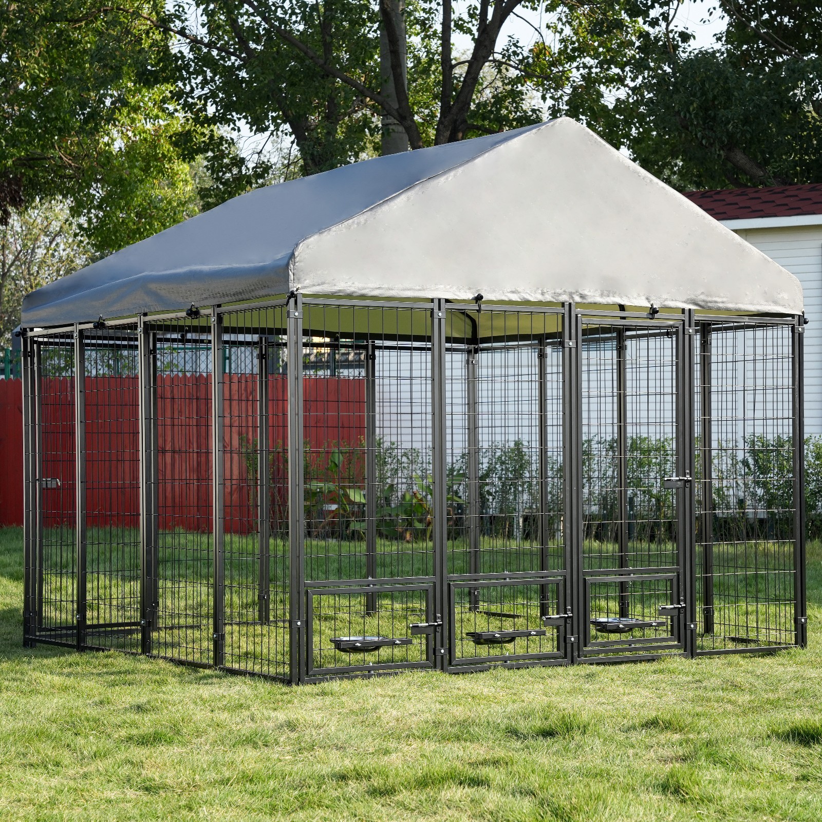 Large Outdoor Dog Cage Fence Dog Playpen Puppy Run with Roof, Double Entry Doors