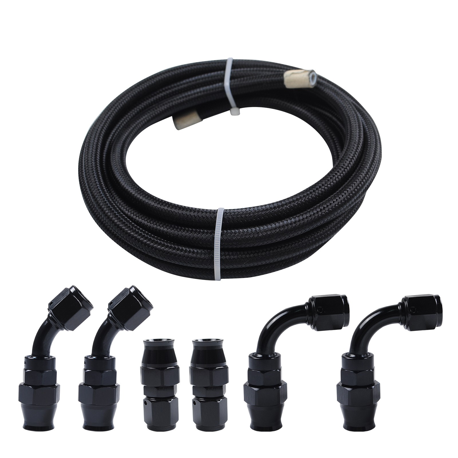 6AN 8AN 10AN Nylon E85 Safe Braided Hose Kit PTFE Fuel Line w/ Fittings 10-30FT