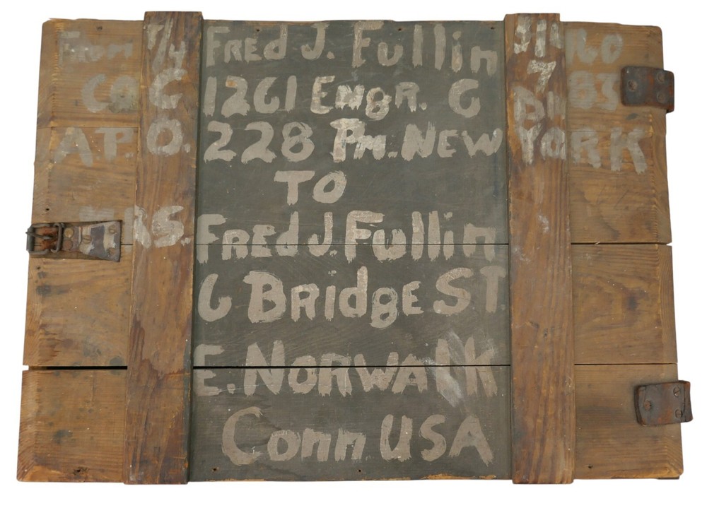 Captured WWII German Wood Ammo Crate Used By GI To Ship Home