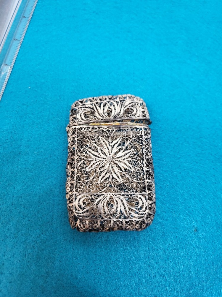 Antique Silver? Filigree Card Case Cigarette Case? Old Scroll Work Two Designs